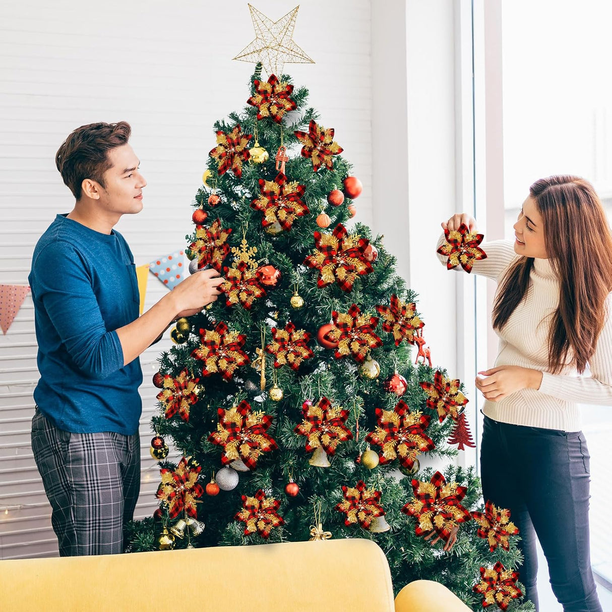 Flores Poinsettia Artificial 36 Pcs, Decoraciones de Navidad