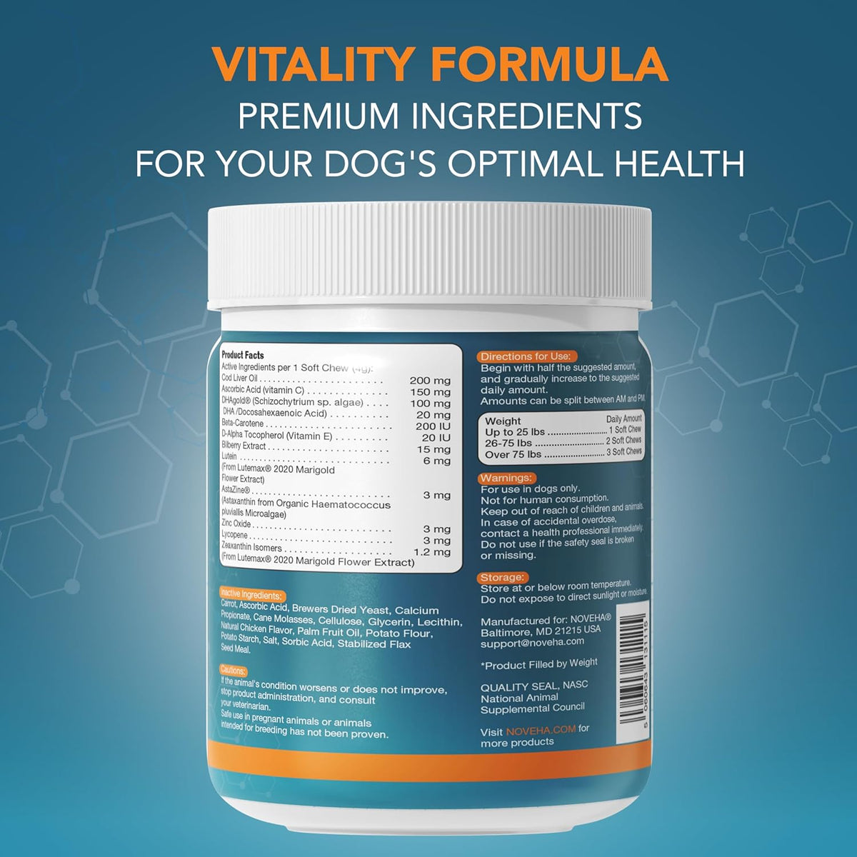 NOVEHA 180 Masticables para Perros con Luteína y Omega-3