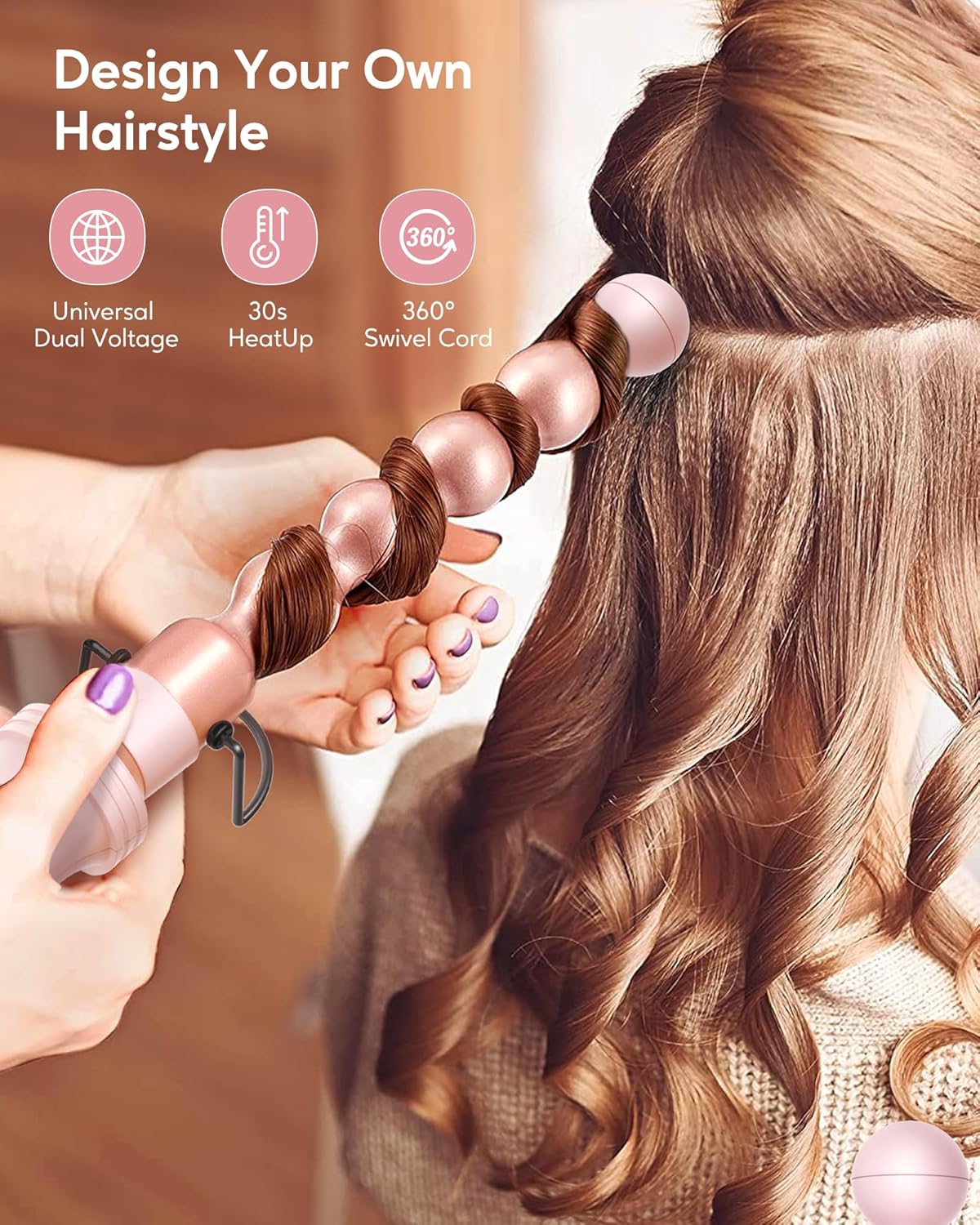 Rizador 5 en 1 juego con cepillo rizador y 4 varitas