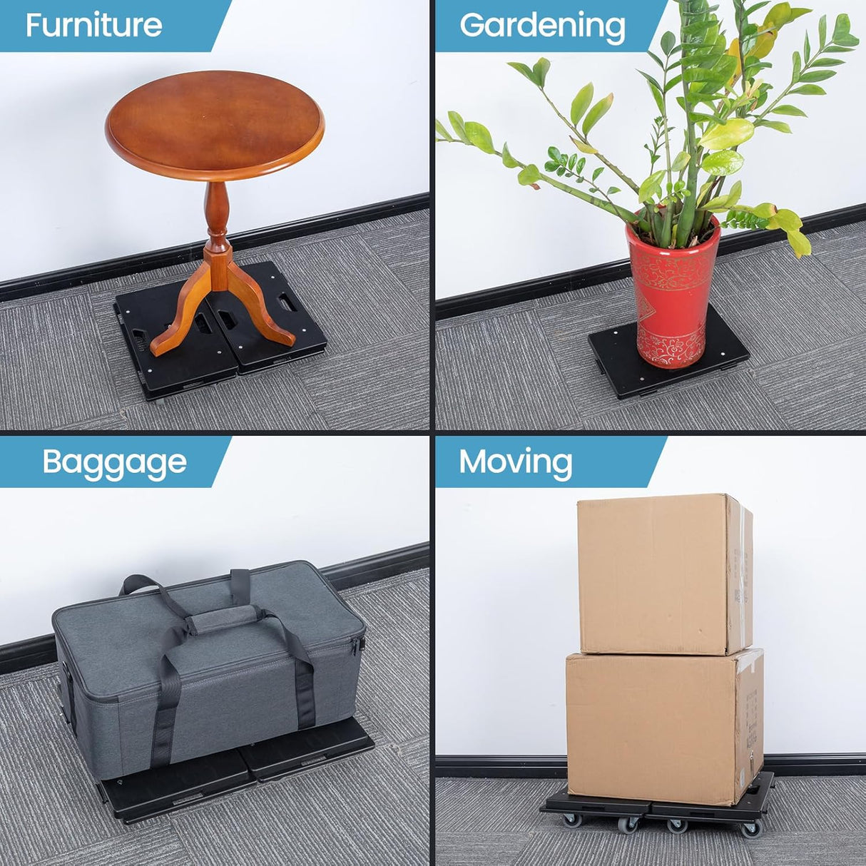 Dolly Móvil Nellyke, Capacidad 500LBS, 2 Piezas, 16''x10