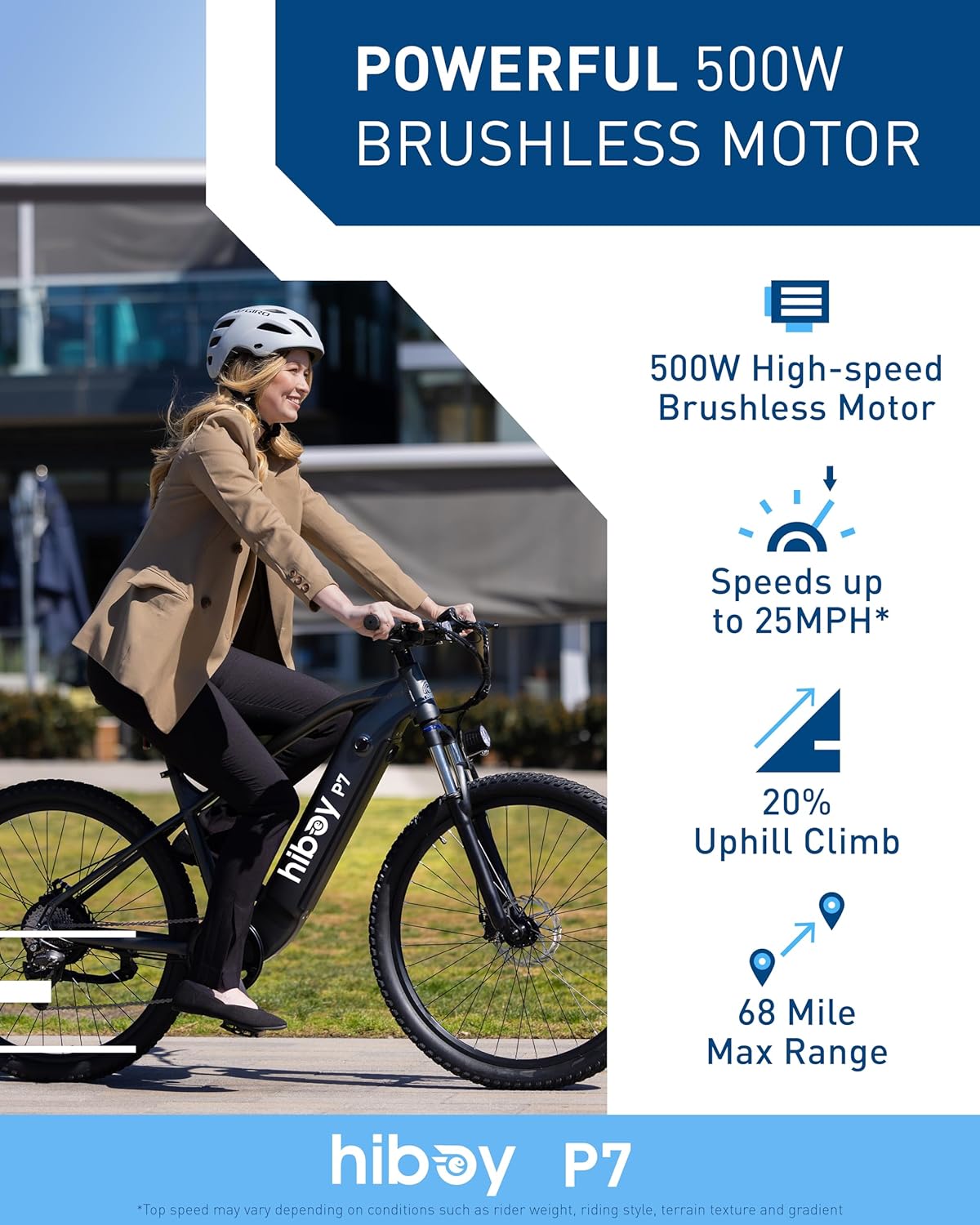 Bicicleta eléctrica Hiboy P7, 800W, 25mph, batería 696WH