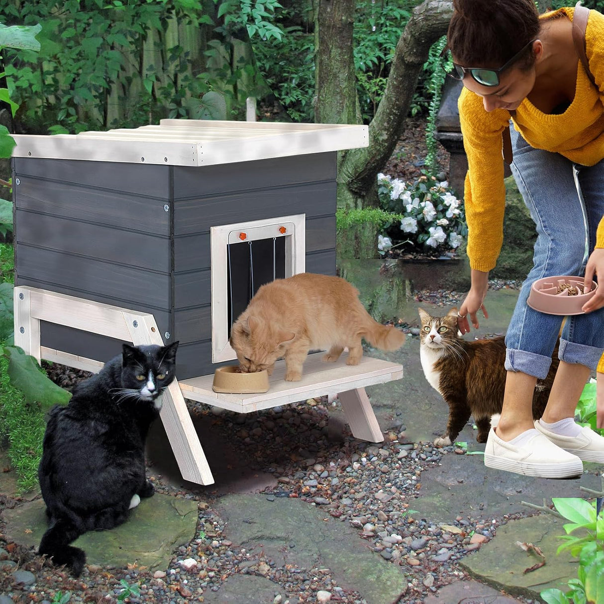 Casa para gatos al aire libre puerta con cortina Petsfit