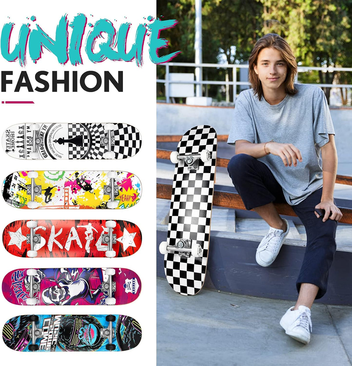 Patineta Completa para Principiantes, 31 x 8 Pulgadas, Deck Doble