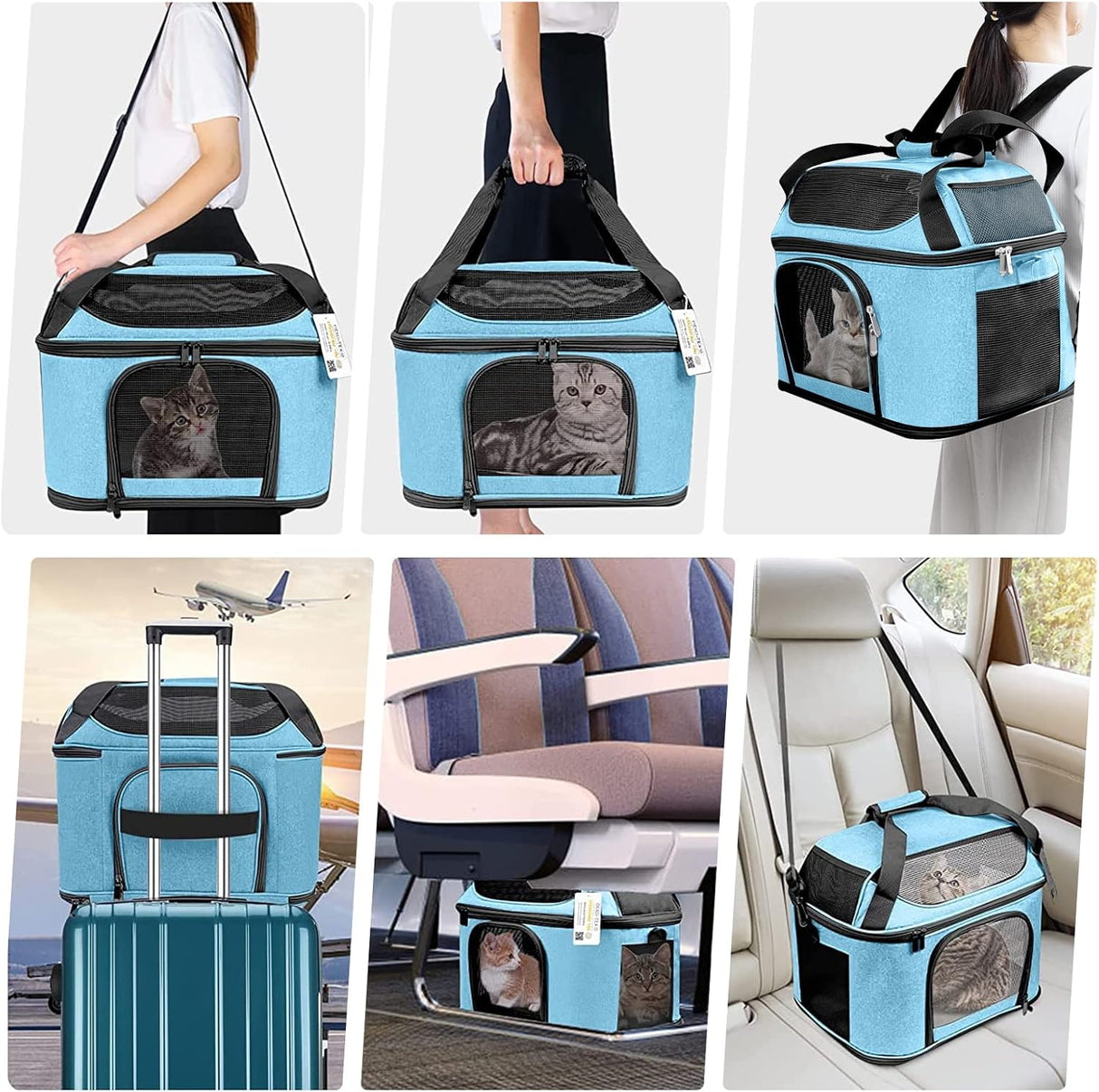 Transportadora para 2 Gatos, Oeko-TEX, Aprobada TSA, 20 lbs