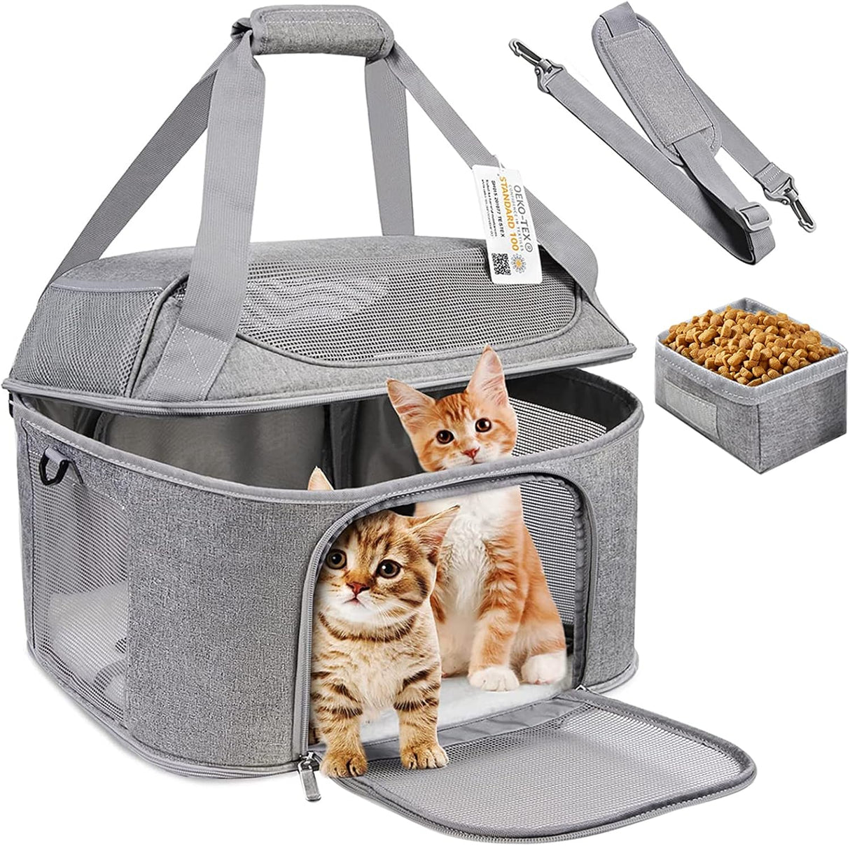 Transportín para 2 Gatos, Aprobado por TSA, Plegable, 20 lbs
