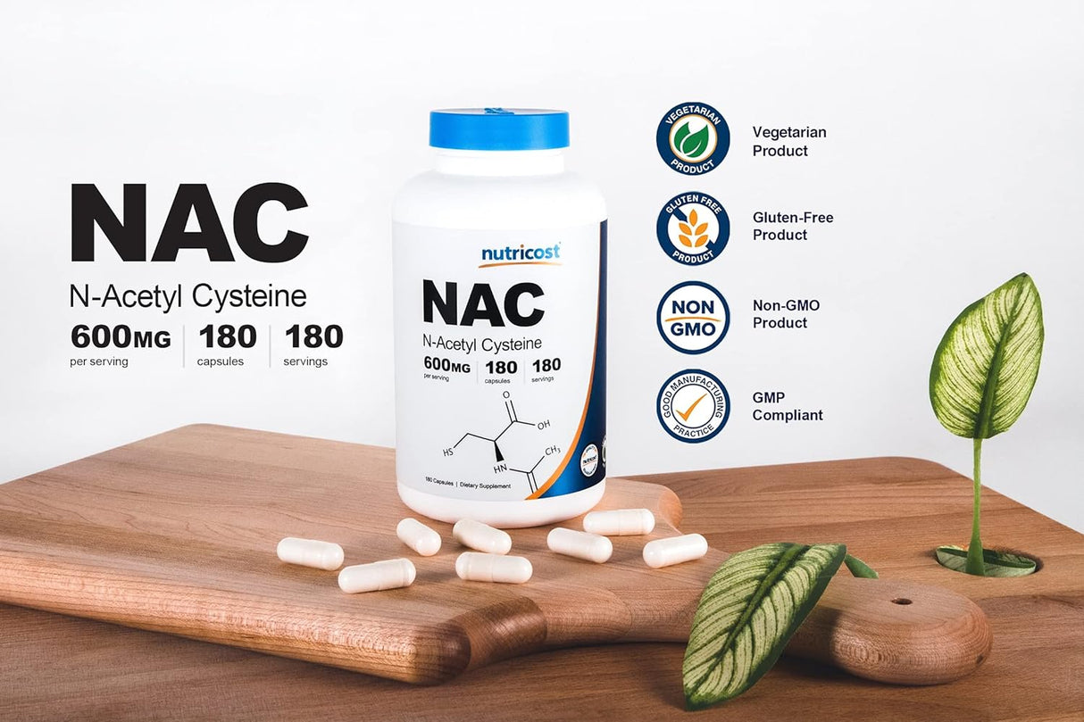 Suplementos N-acetil l-císteina (NAC) 0,02 oz 180 cápsula