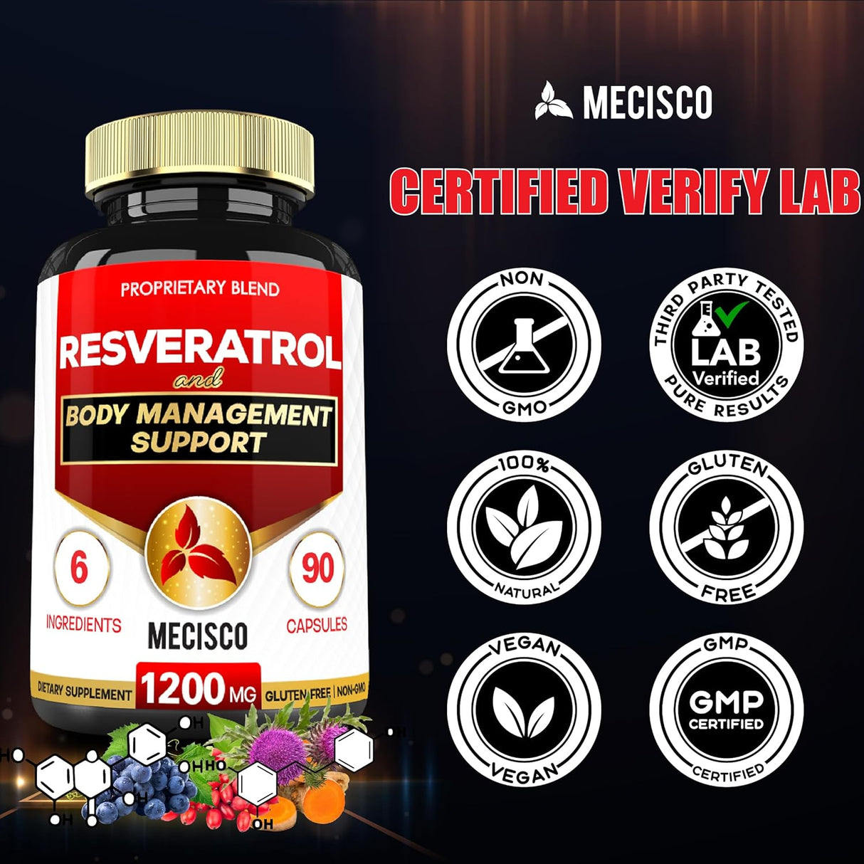 Suplemento de resveratrol trans con semilla de uva 90 und