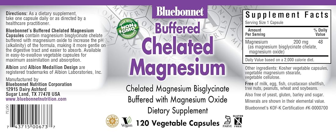 Magnesio tamponado quelado 200 mg, 120 cápsulas vegetarianas