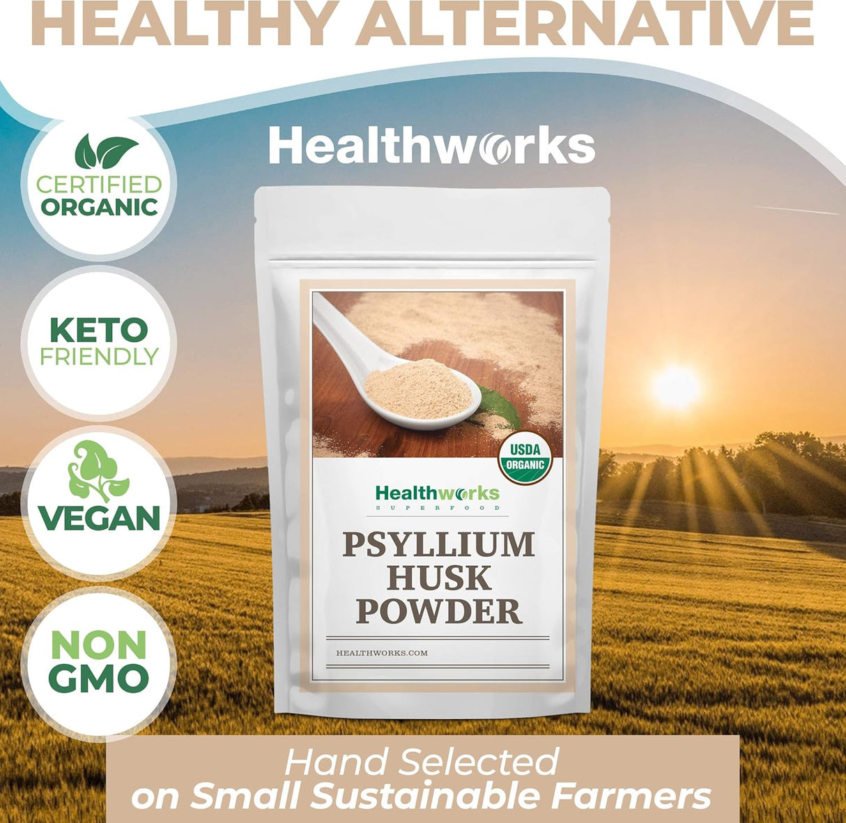 Polvo de cáscara de psyllium orgánico de la India | Keto, vegano