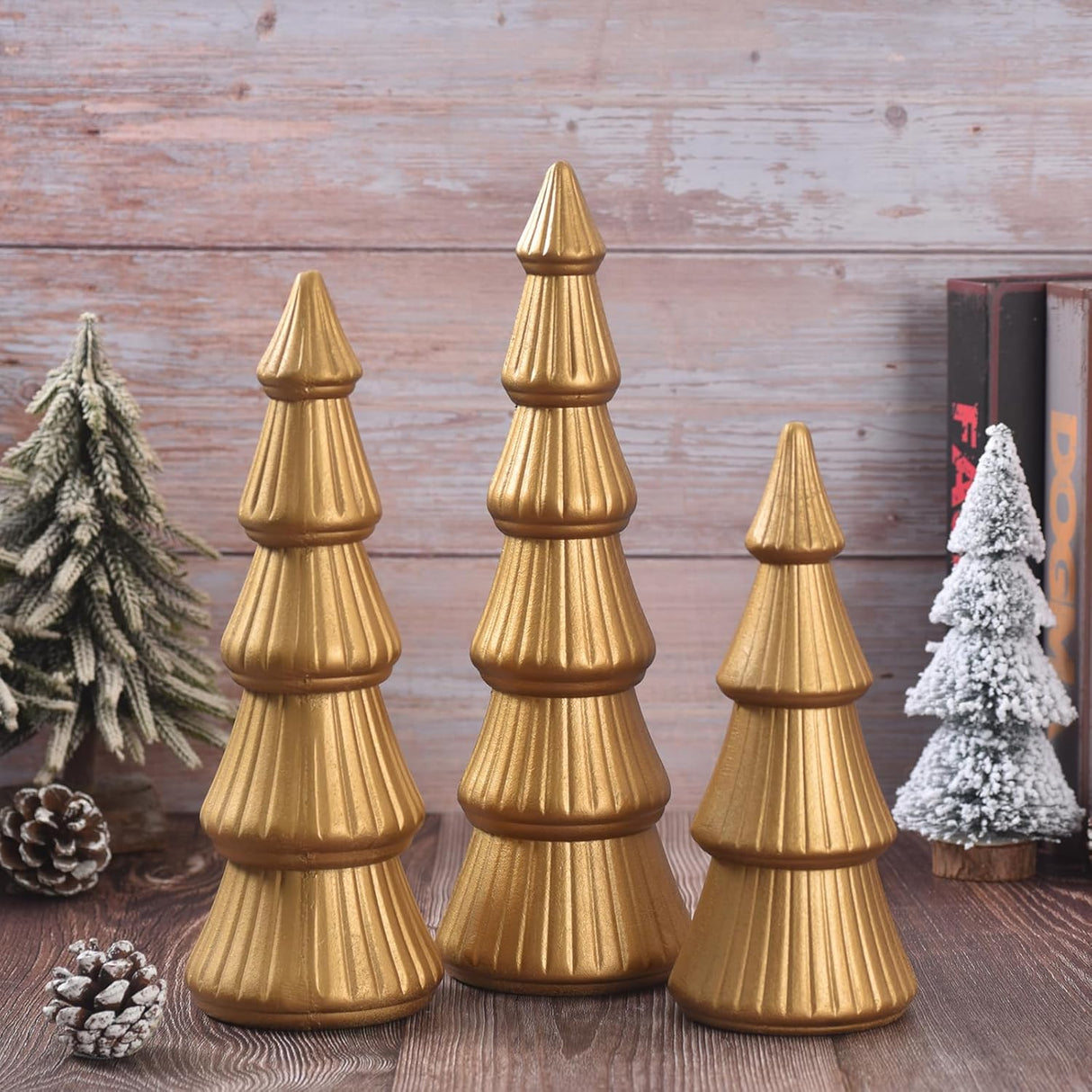 Árbol de Navidad de Madera, Set de 3, Decoración Festiva