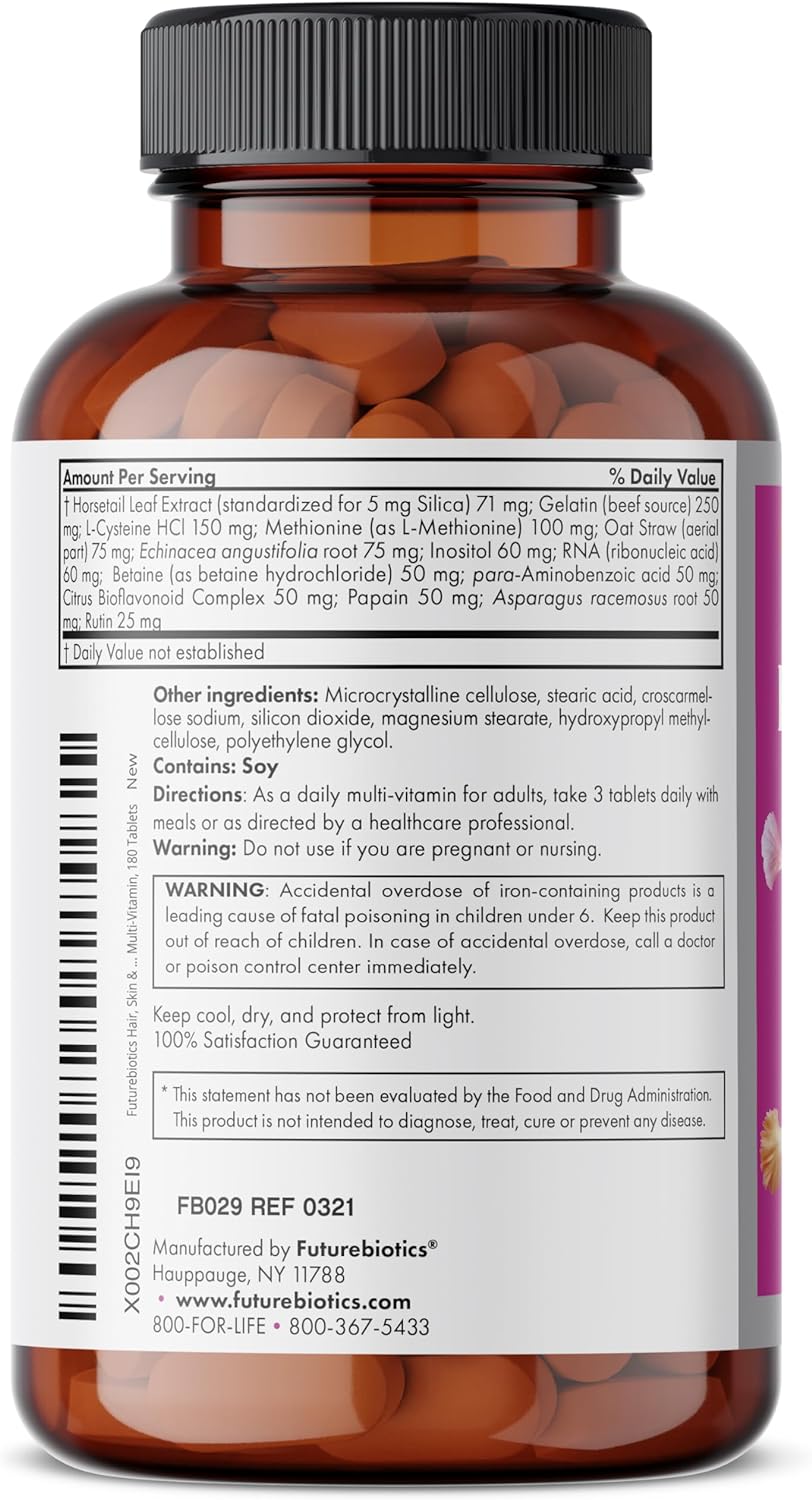 Multivitamina para cabello, piel y uñas con biotina, 180 tabletas