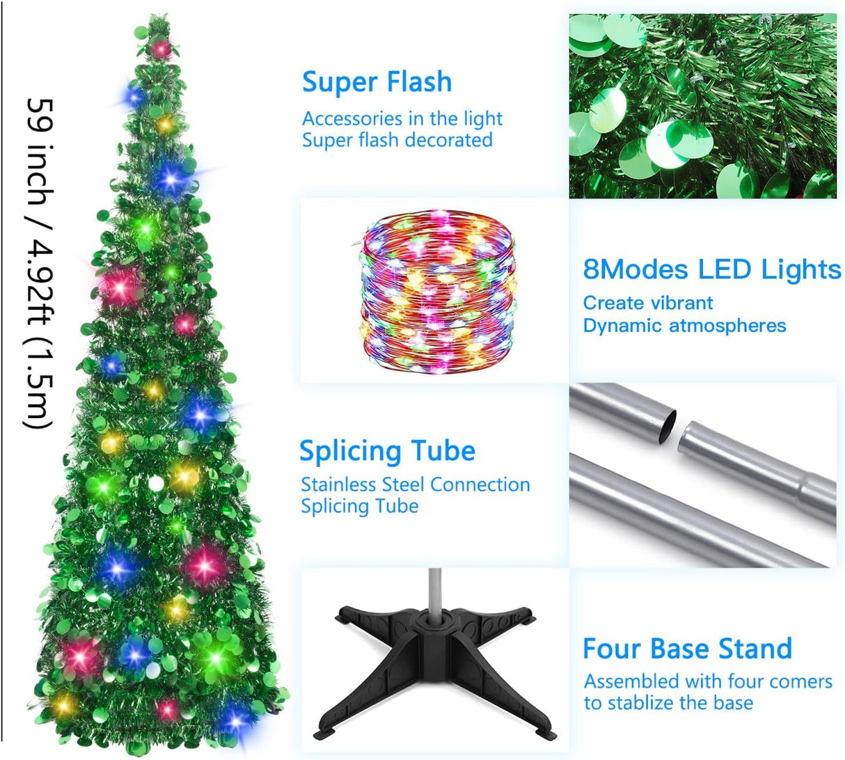 Árbol de Navidad MACTING 5ft Pop Up con luces y brillo