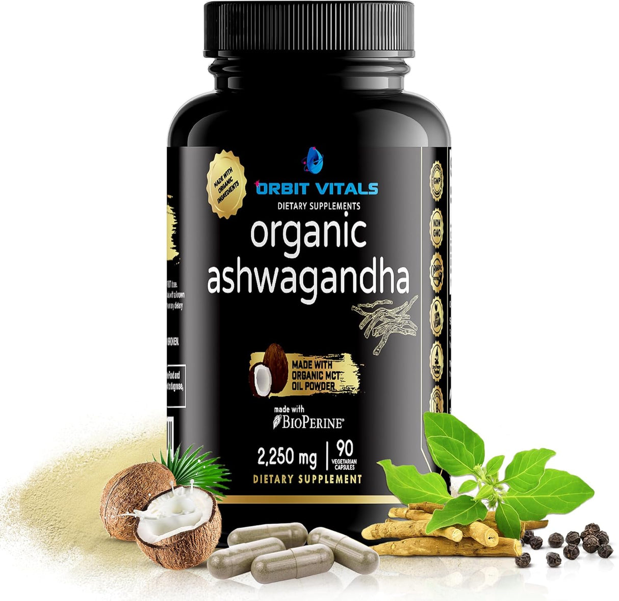 Suplemento de Ashwagandha Orgánico 2250 mg - 90 Cápsulas