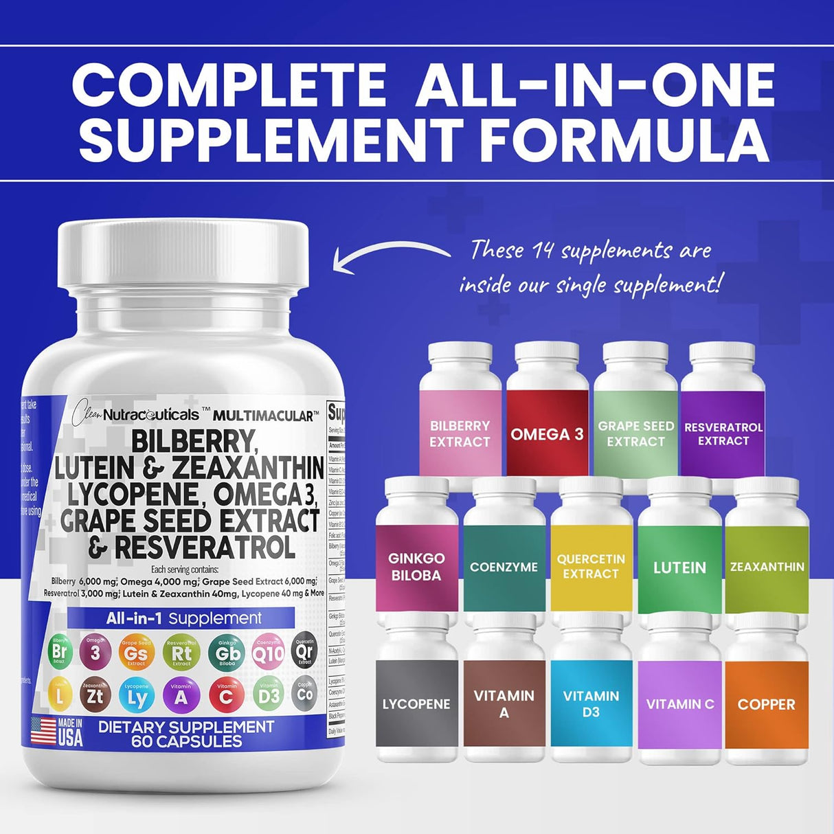 Suplementos Vitaminas para la salud ocular con arándano