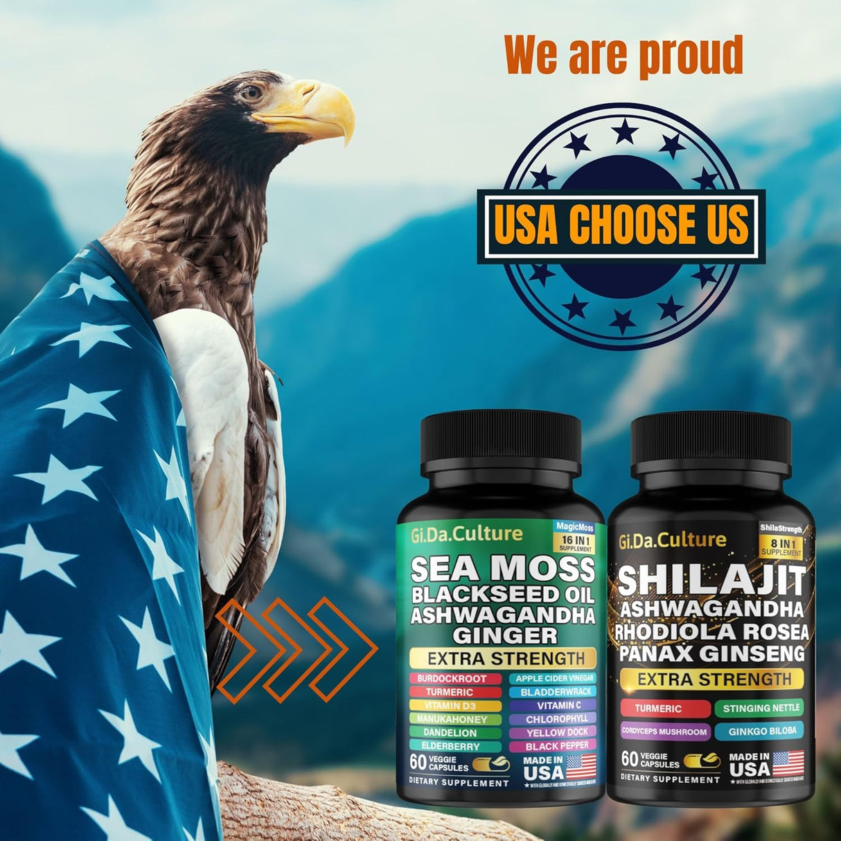 GiDa Cultura Shilajit y Sea Moss Combo - 120 cápsulas