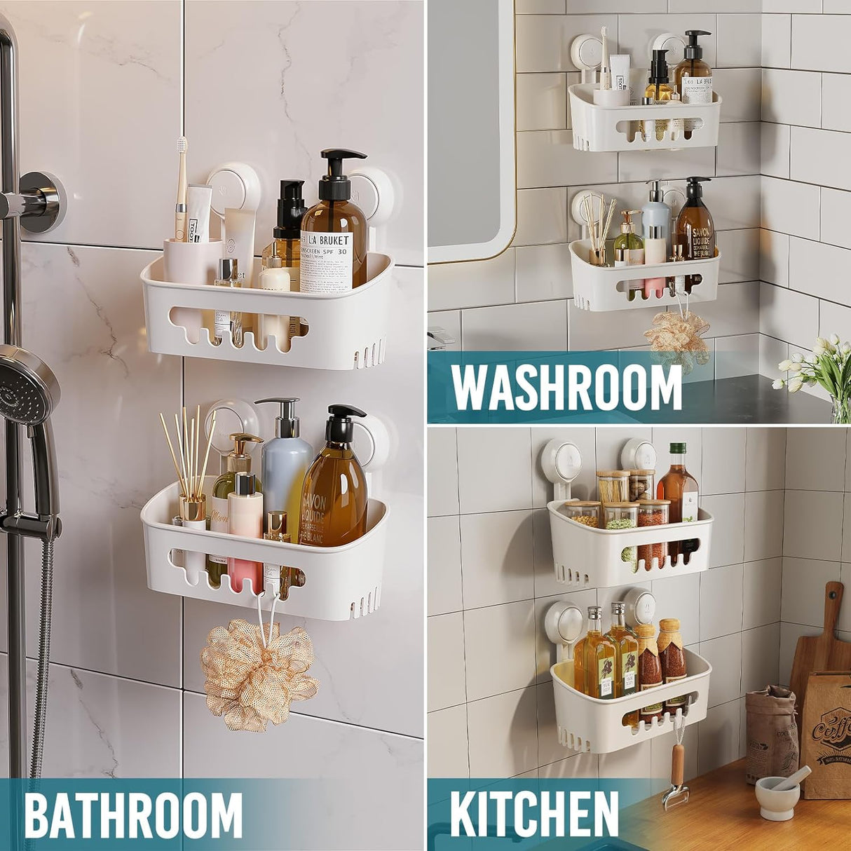 Organizador de ducha sin taladros, estante de baño, extraíble