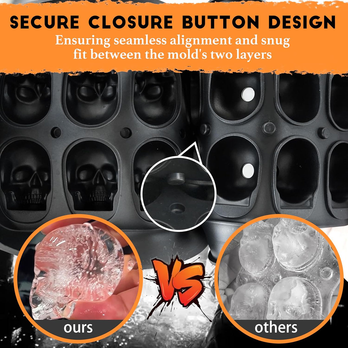 Molde de Hielo Calavera 3D, BPA-Free, 10 Cavidades, Halloween