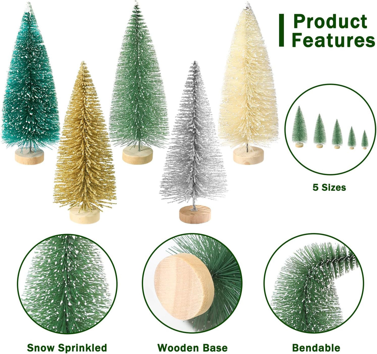 Árboles de Navidad Artificiales con Base de Madera para Decoración