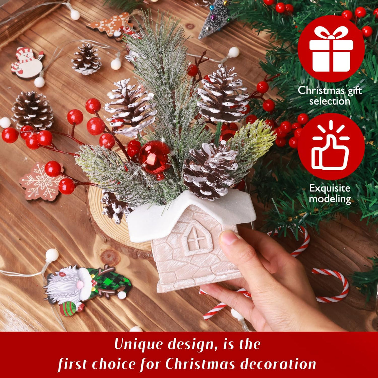 Árbol de Navidad Miniatura Decorativo con Adornos (Cabin-Snow)