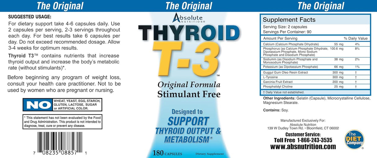 Suplemento Thyroid T-3 Radical Booster Metabólico 180 cáp
