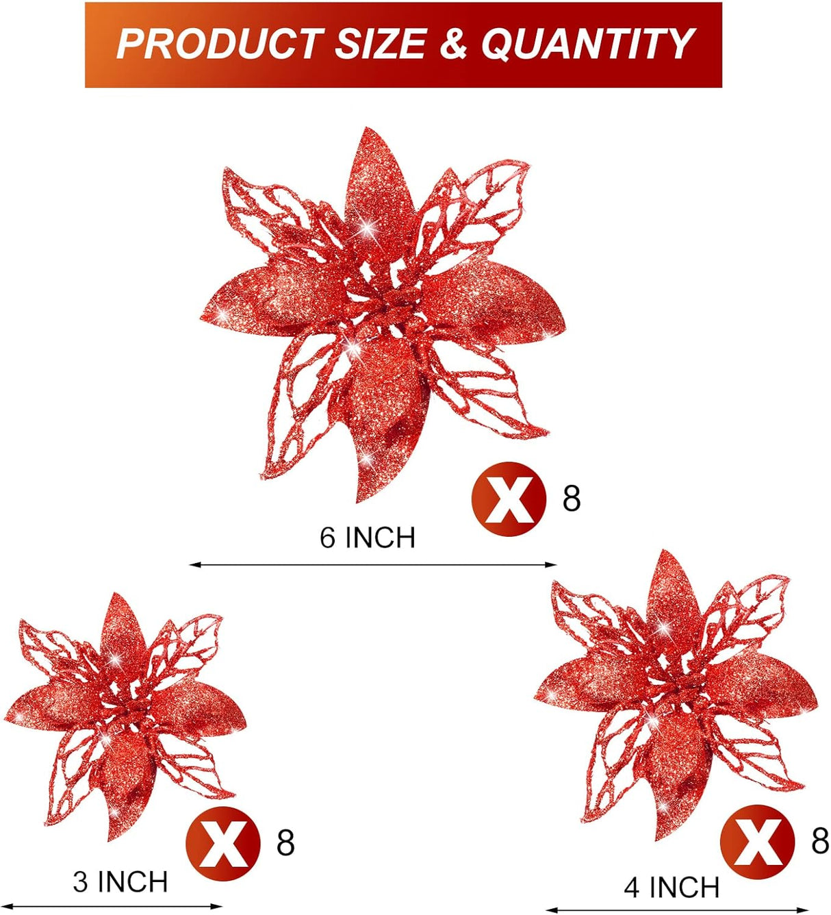 Flores Artificiales Poinsettia Boao 24 Piezas Decoración Navidad