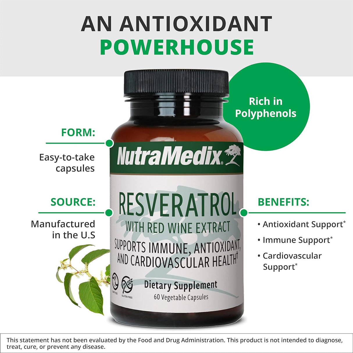Suplemento NutraMedix de resveratrol antioxidante 200 mg
