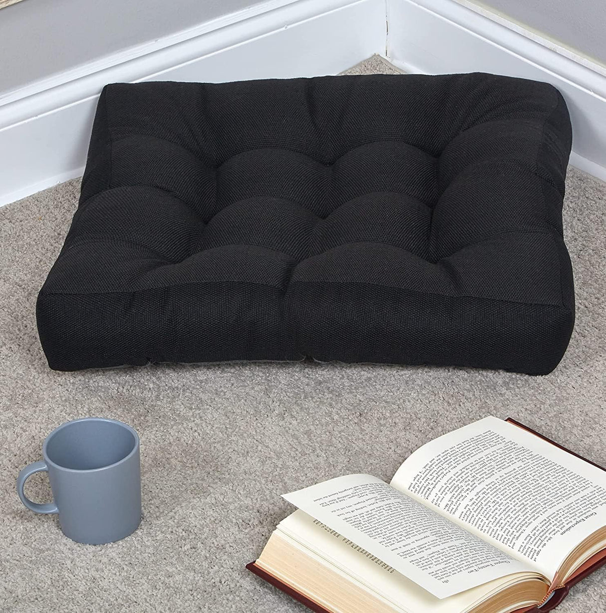 Klear Vu Gripper - Cojines de suelo antideslizantes para adultos, almohada cuadrada extra gruesa, ideal para yoga, sentarse o descansar, 21 x 21 pulgadas, 1 unidad, negro medianoche