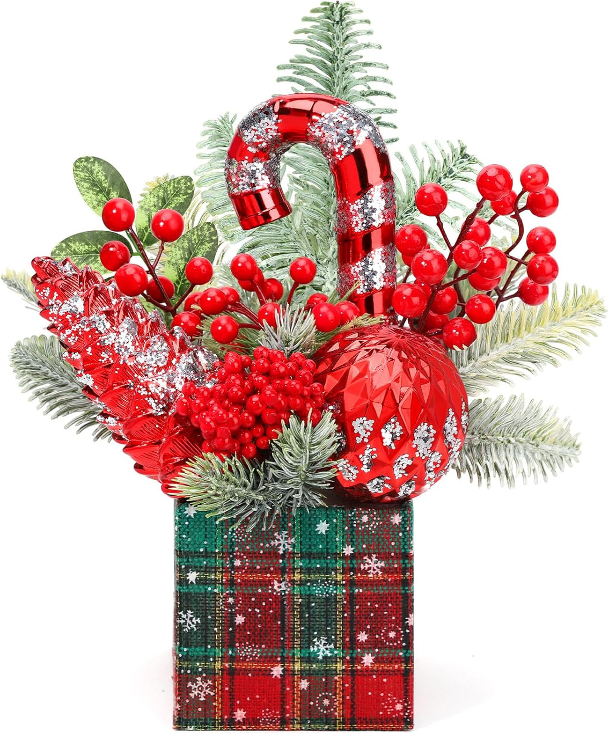 Mini árbol de Navidad artificial, decoraciones con adornos, grande