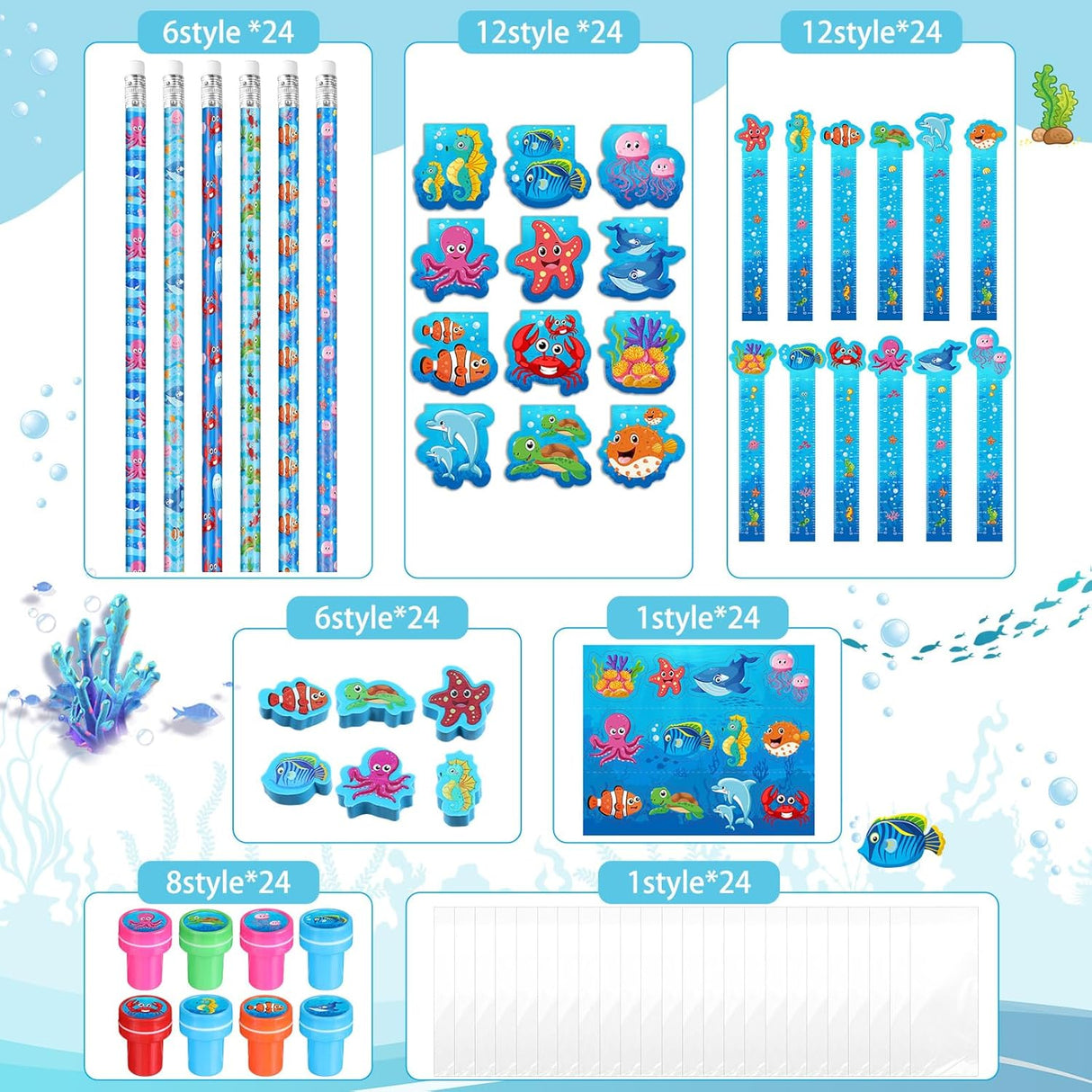 Set de Fiesta Bajo el Mar con Papelería Temática de Animales Marinos