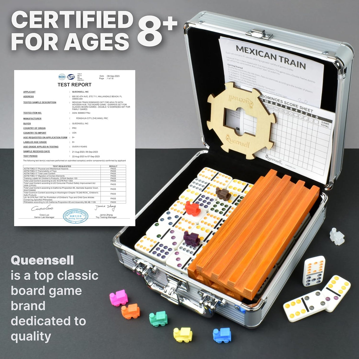 Juego de dominó mexicano Queensell Doble 12 con 4 soportes