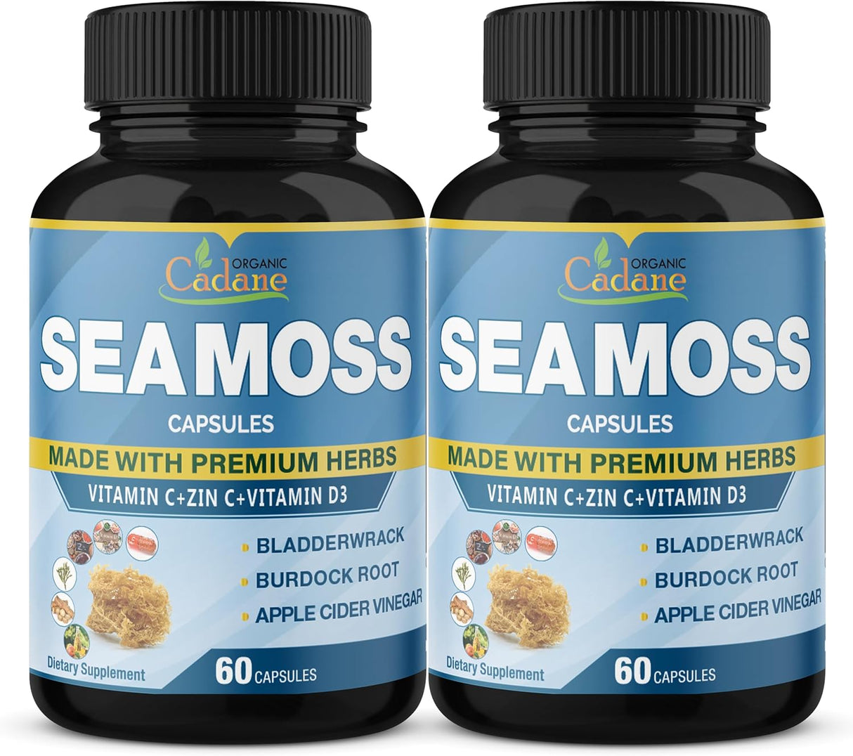 Cadane Cápsulas de Musgo de Irlanda con Vitaminas y Hierbas, 2Pack