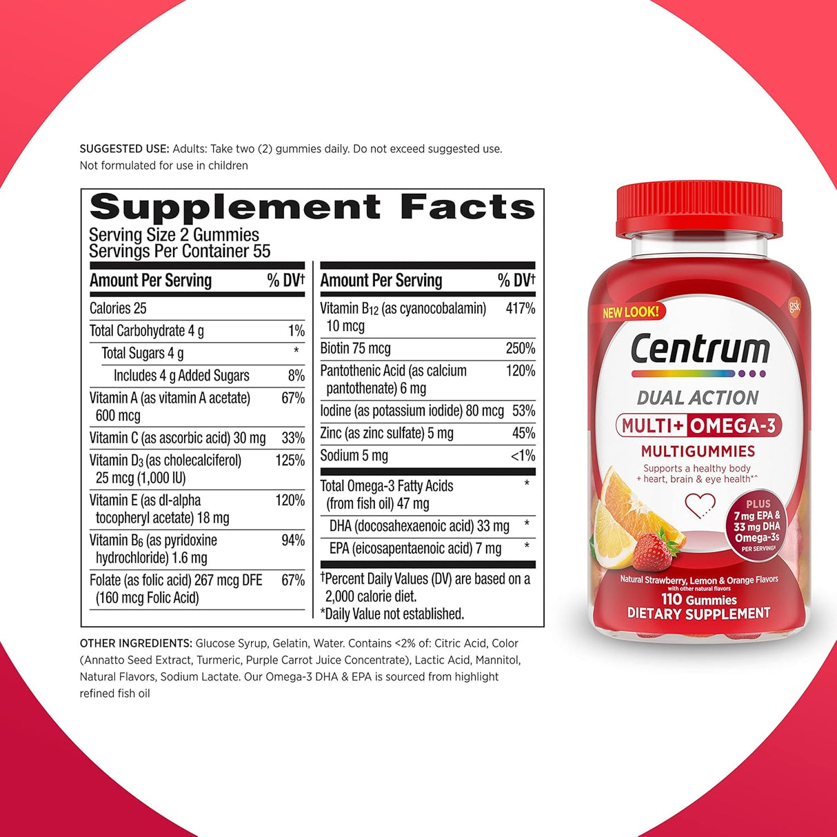 Suplemento Centrum MultiGummies Multi+ Omega 3 para adultos