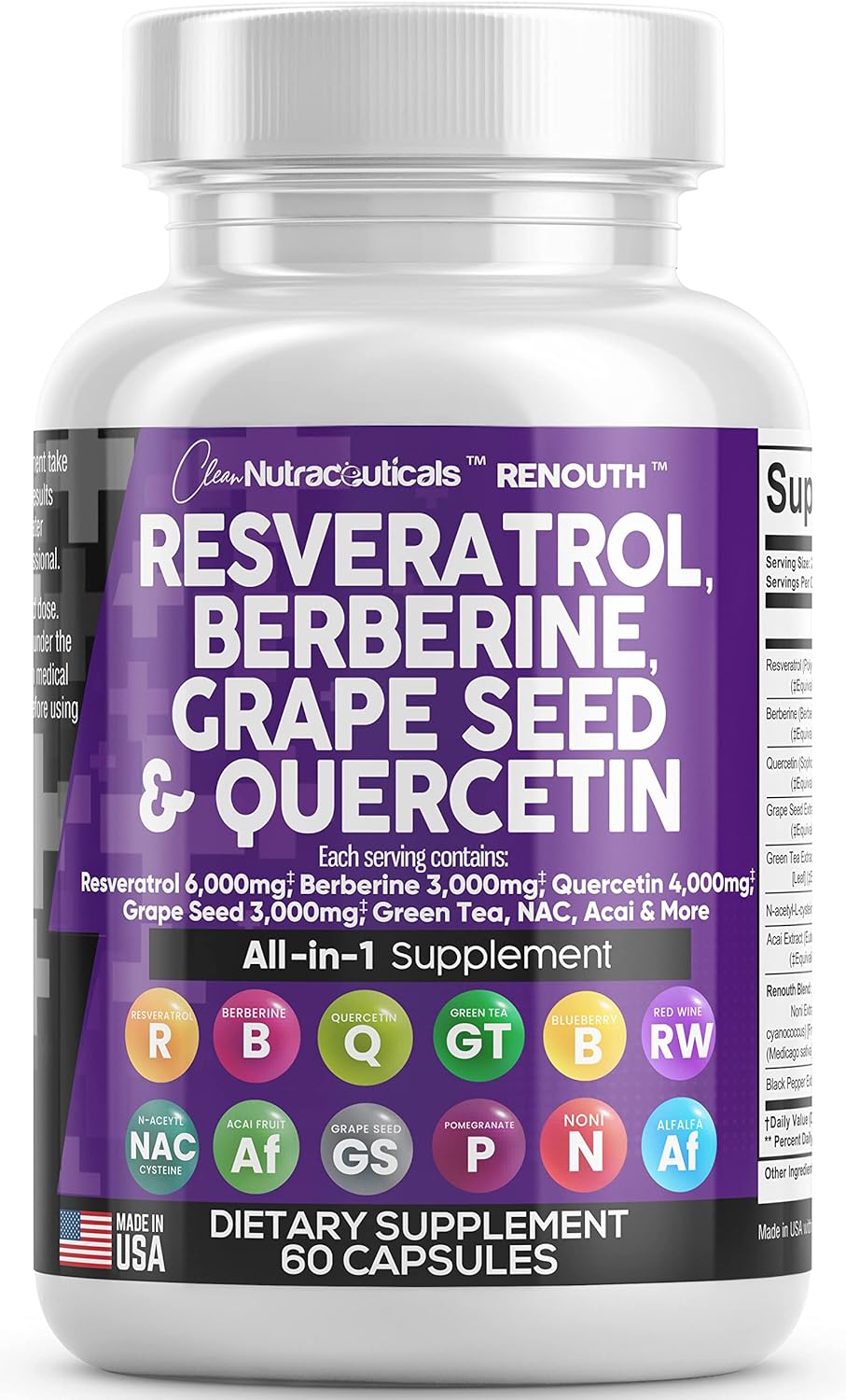 Suplemento Resveratrol 6000 mg Berberina 3000 mg