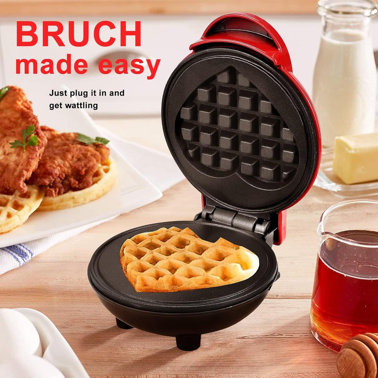 Mini Waffle Maker, diseño corazón, fácil de limpiar, 4 pulgadas