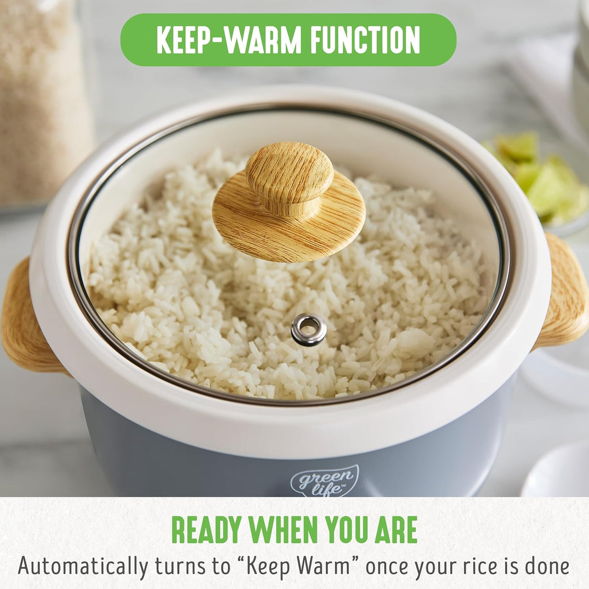 Arrocera GreenLife 6 Tazas, Cerámica Antiadherente, Auto Presets