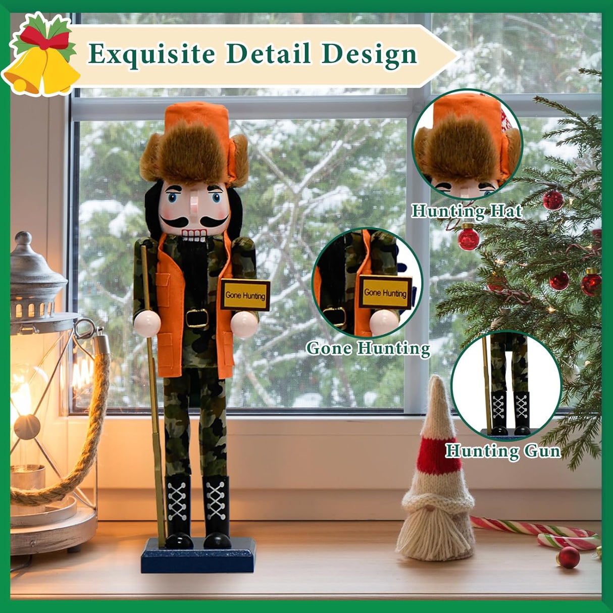 Figuras de Madera Hunter Nutcracker 15 con Sombrero Navideño