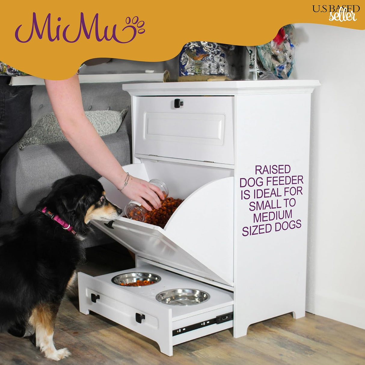 MiMu Soporte elevado para cuenco para perros con gabinete