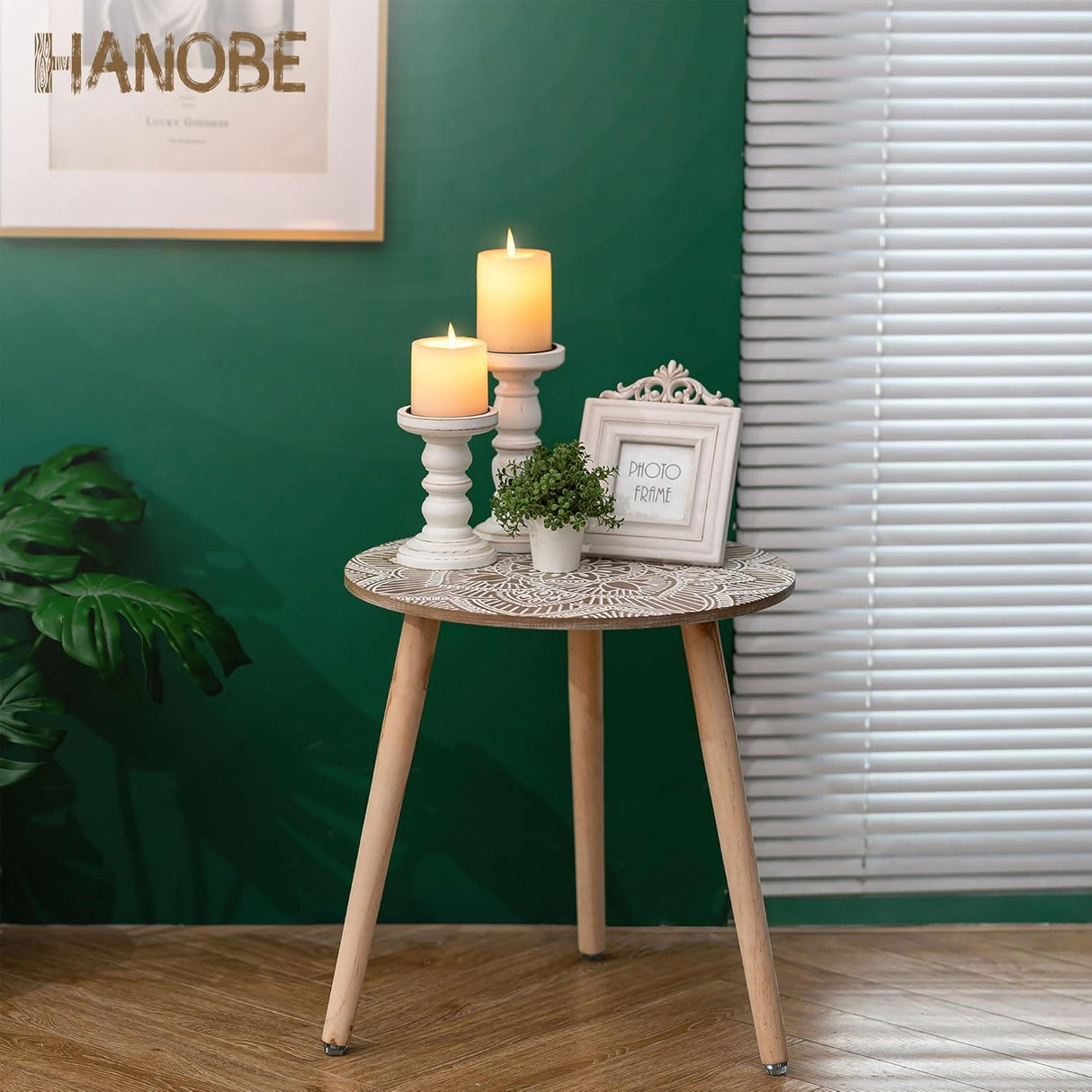 Hanobe Small Round Side Table: Boho End Tables for Living Room