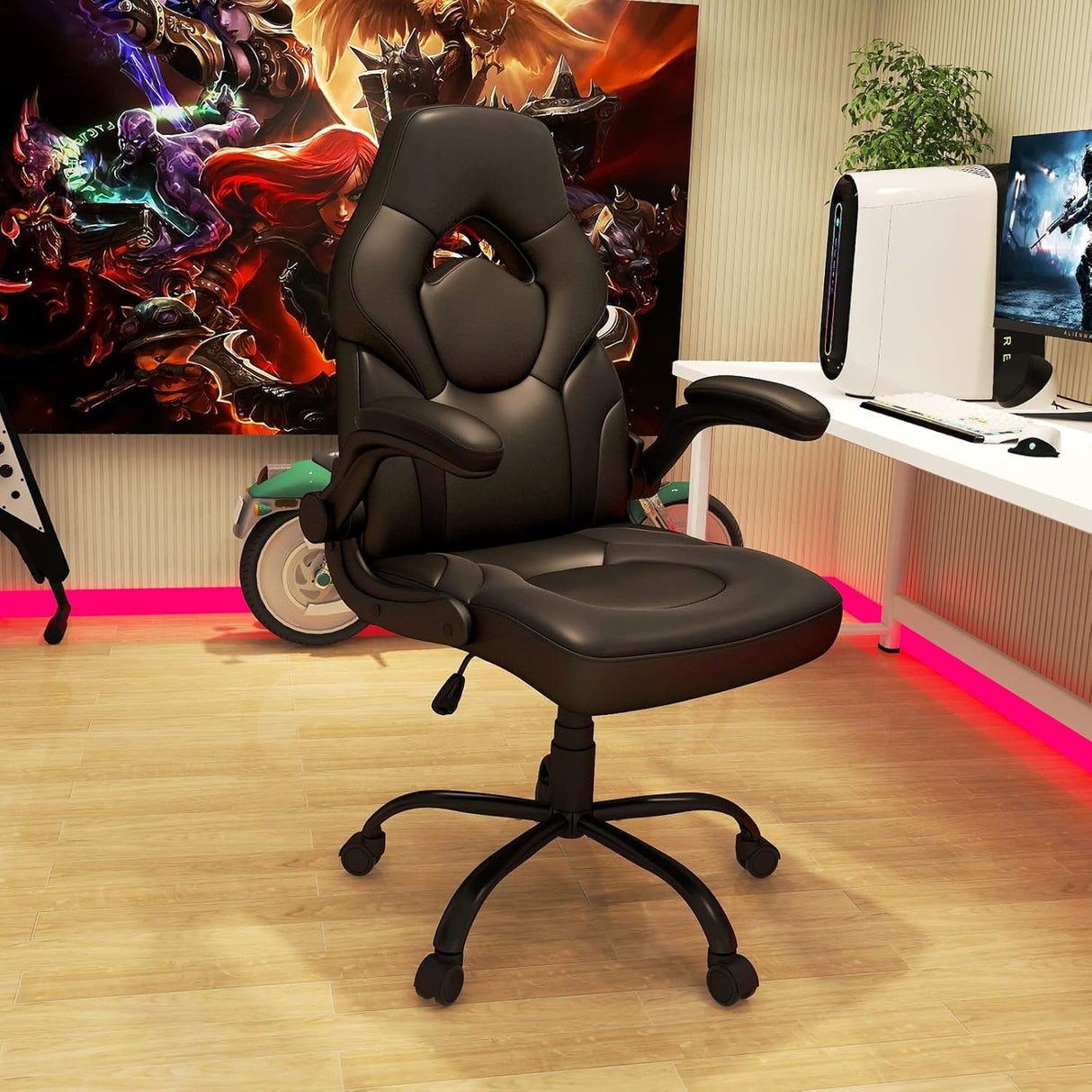 Silla Gaming de cuero regenerado, Negro S6YH Wonder Comfort