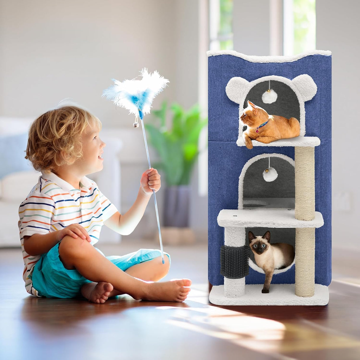 Casa para Gatos de 3 Niveles YIATHOME con Rascador y Juego