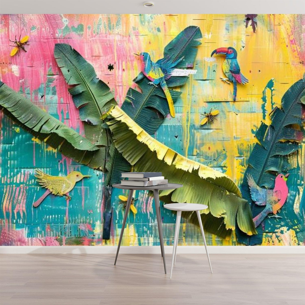 Mural de Pared 3D Tropical, Autoadhesivo, Banana Leaves