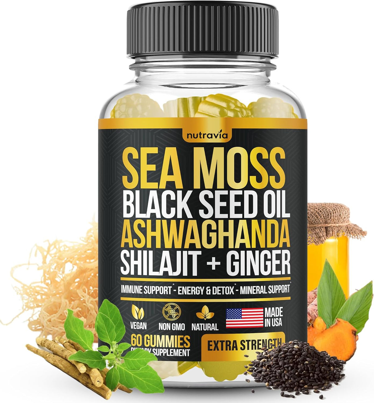 Gomitas de Sea Moss, Black Seed, Ashwagandha, Elderberry, 60