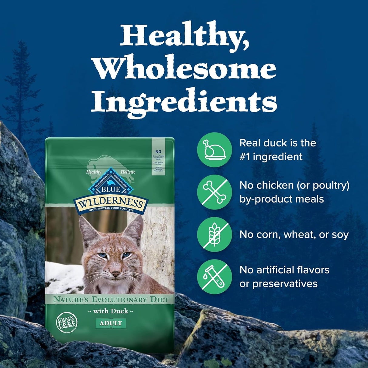Blue Buffalo Wilderness High Protein, Alimento seco natural para gatos adultos, pato 11 libras