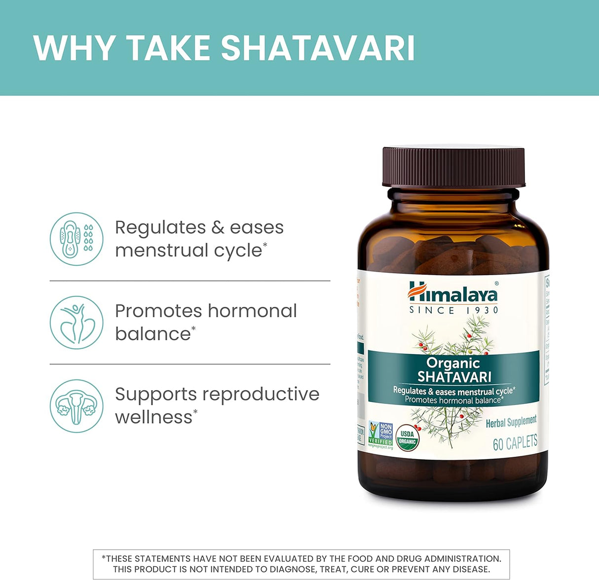 Himalaya Organic Shatavari para PMS alivio de calambres 60 u