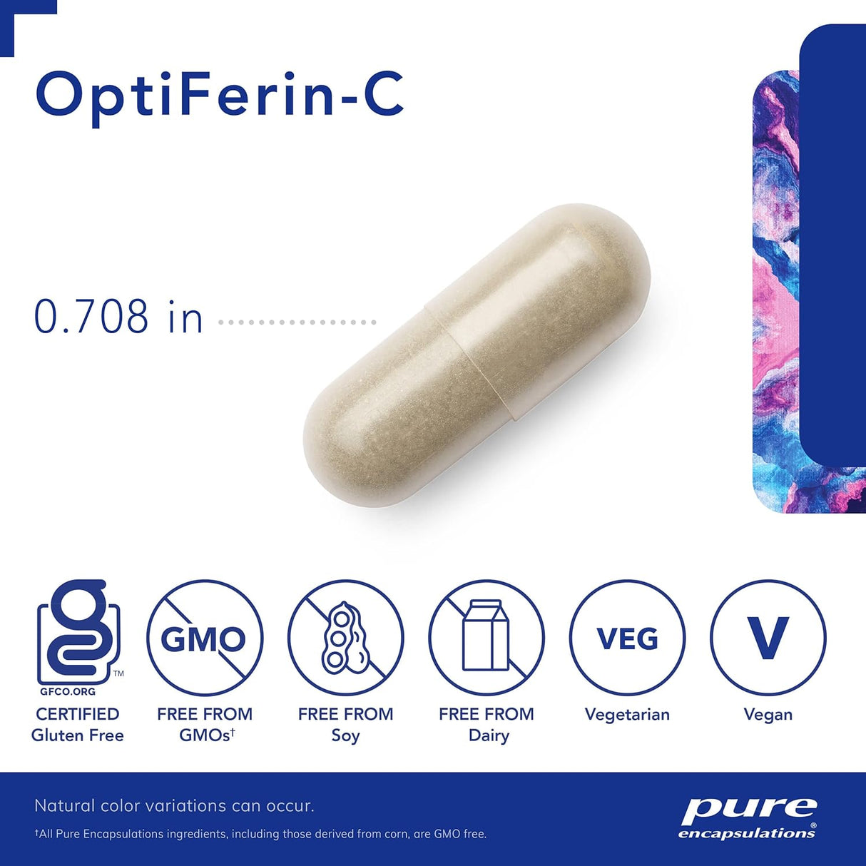 Suplemento Pure Encapsulations OptiFerin-C de hierro 60 cáp