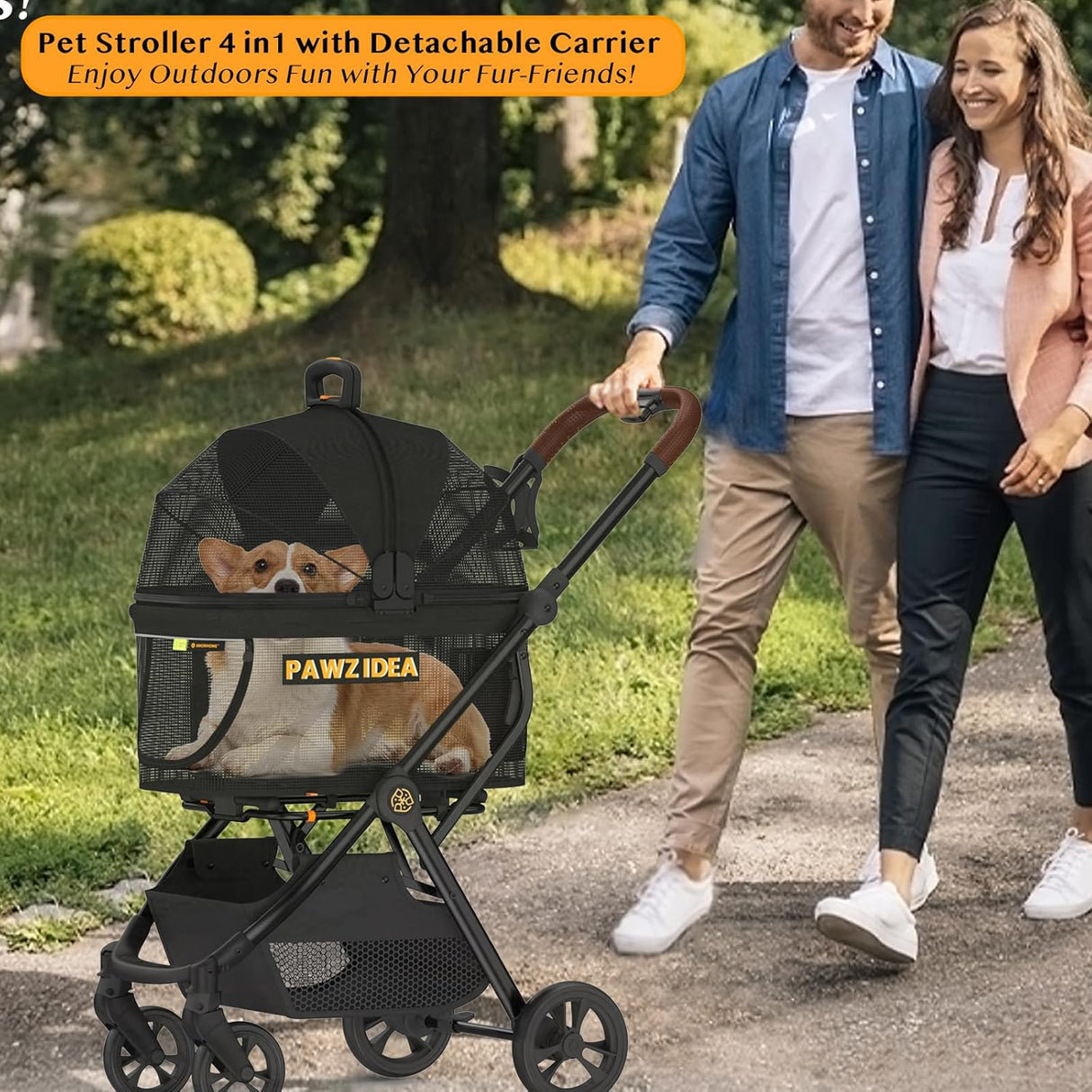 Carrito para Perros PAWZIDEA 4 en 1, Plegable y Ligero