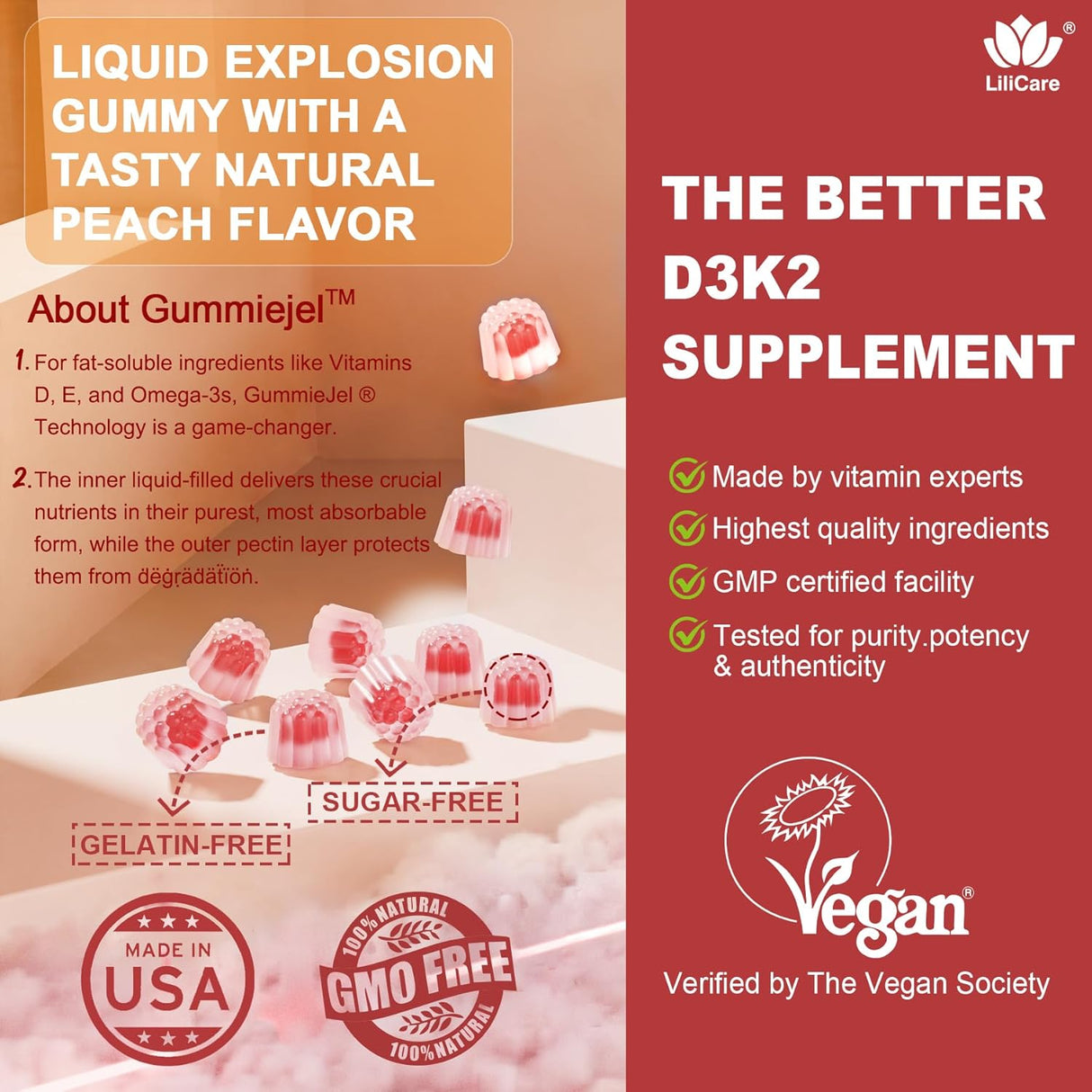 Vitamin D3 K2 Gummies 5000IU 10000IU Vegano 60u