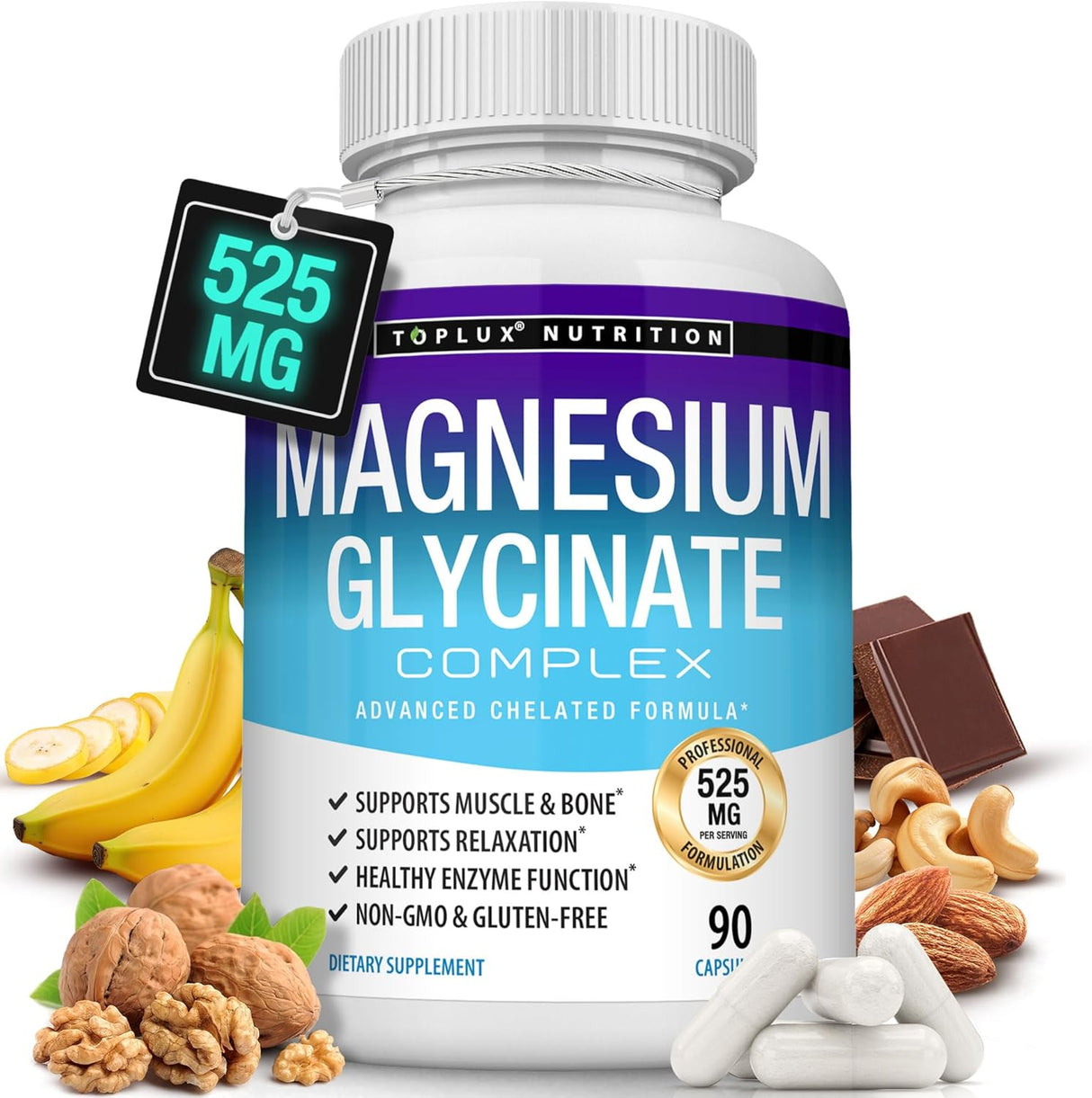 Magnesio Glicinato 525mg - Suplemento de Alta Absorción Vegan