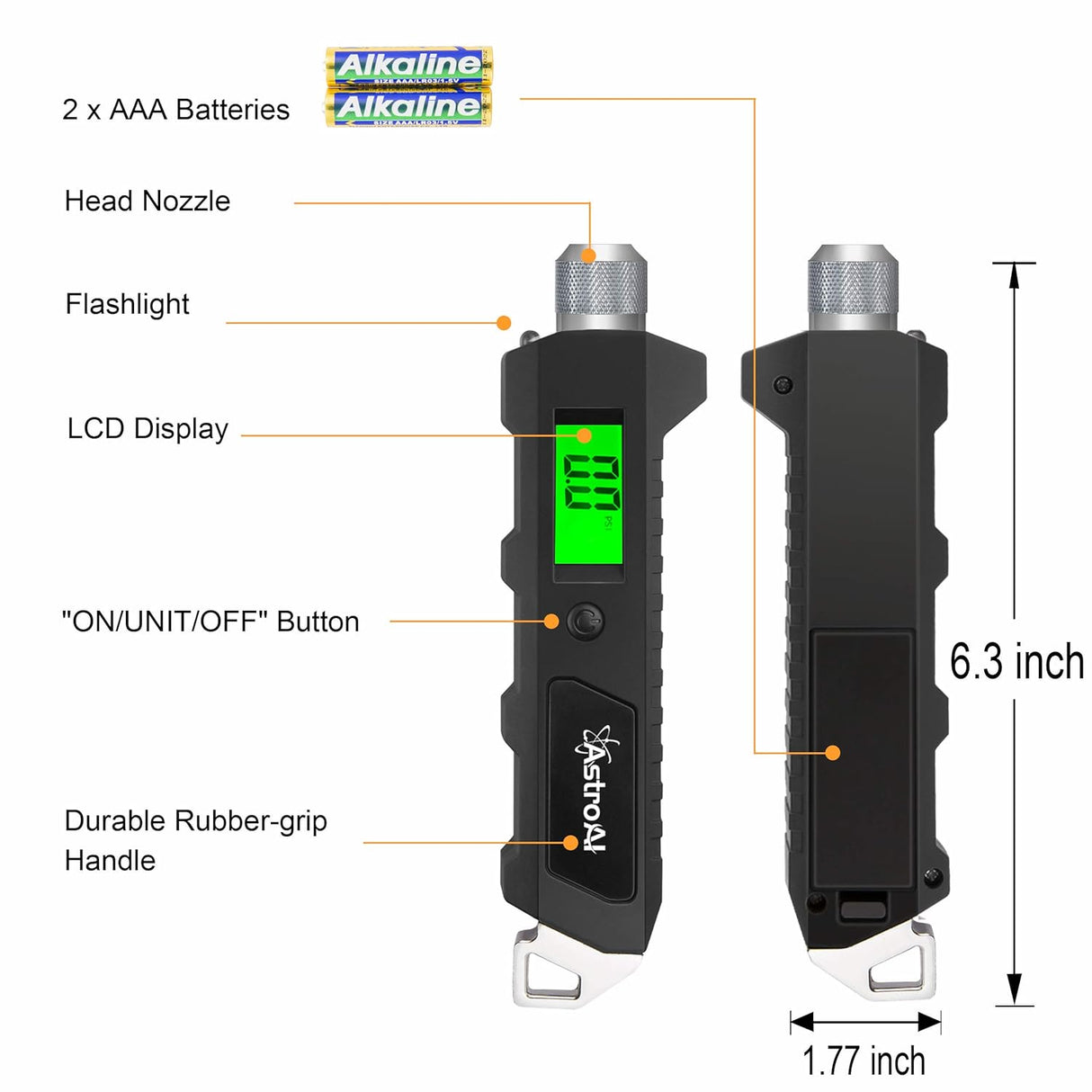 Medidor digital de presión de neumáticos con linterna LCD