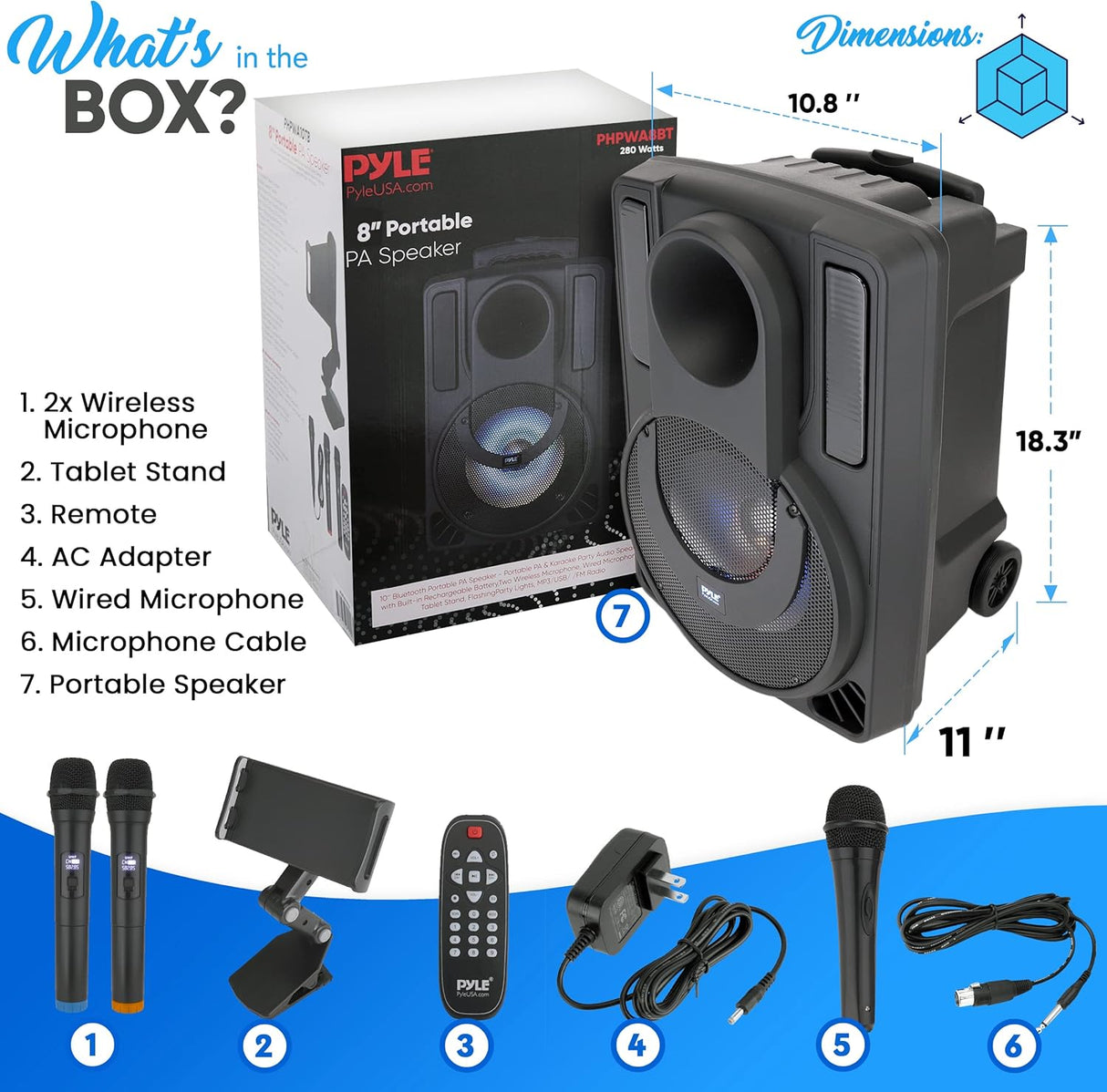 Parlante Portátil para fiesta PYLE-PRO PHPWA8TB